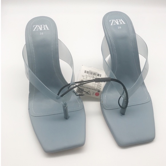 Zara Baby Blue Square Toe Thong Sandals - Picture 9 of 15